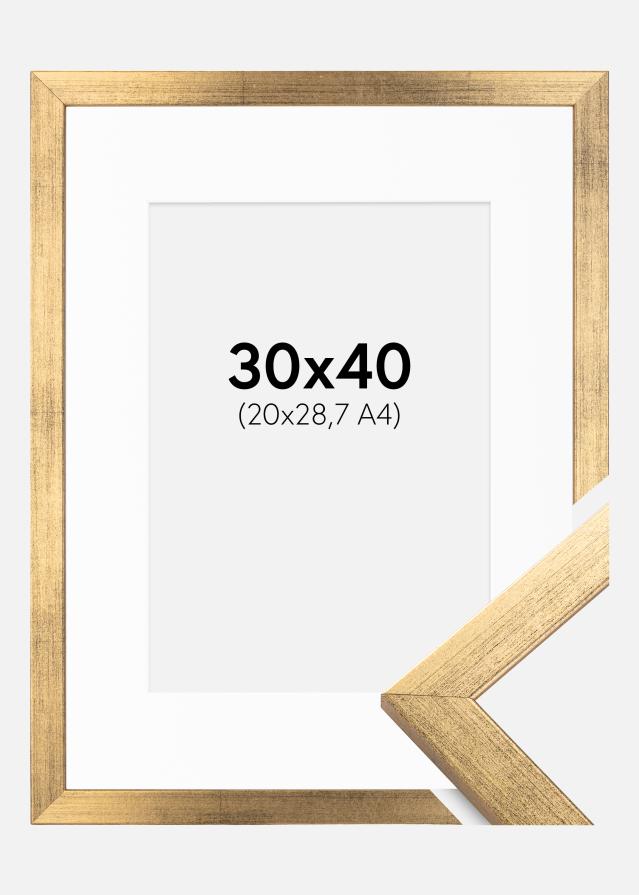 Ram med passepartou Fotolijst Stilren Goud 30x40 cm - Passe-partout Wit 21x29,7 cm (A4)