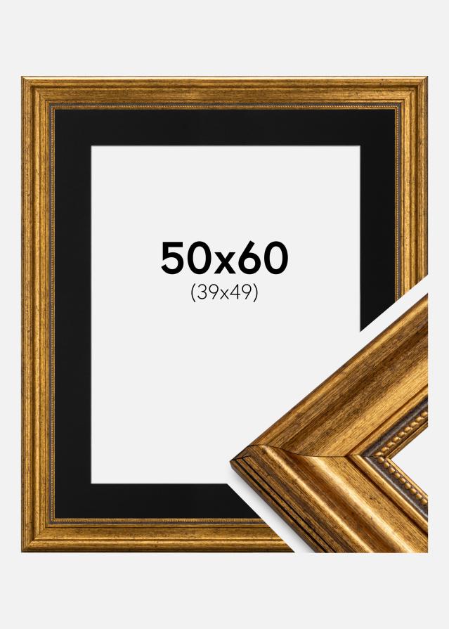 Ram med passepartou Fotolijst Rokoko Goud 50x60 cm - Passe-partout Zwart 40x50 cm
