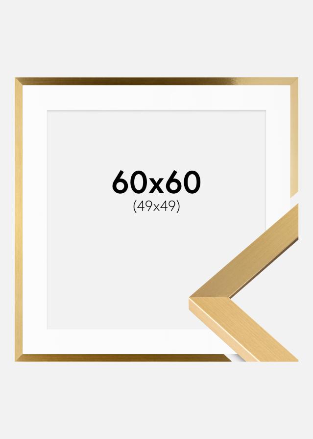 Ram med passepartou Fotolijst Selection Goud 60x60 cm - Passe-partout Wit 50x50 cm