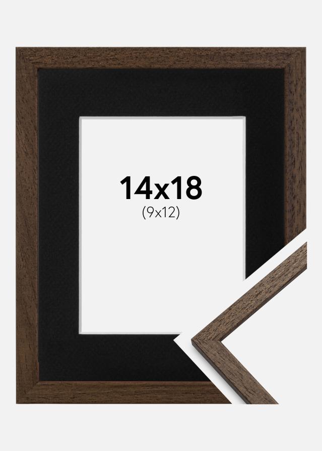 Ram med passepartou Fotolijst Edsbyn Walnoot 14x18 cm - Passe-partout Zwart 10x13 cm