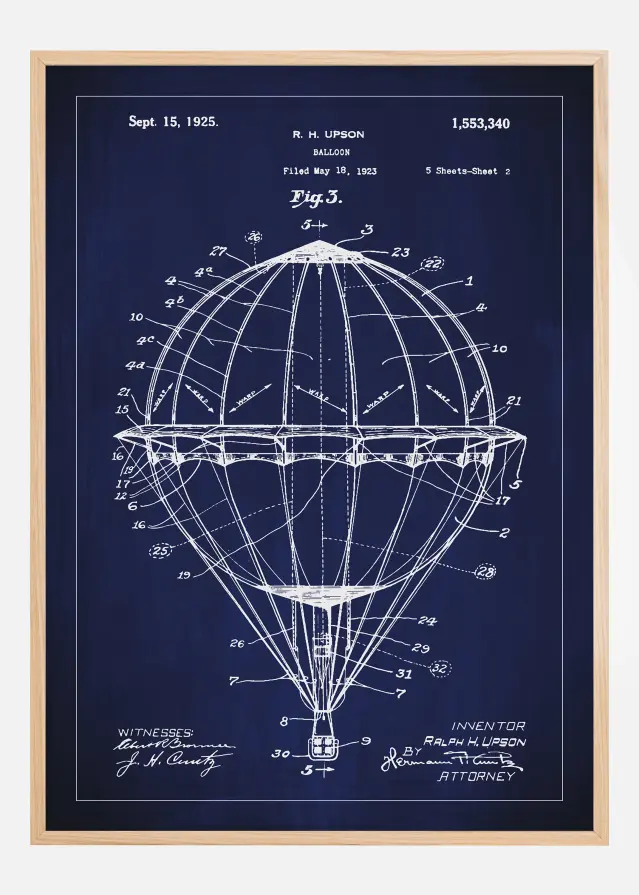 Bildverkstad Patenttekening - Luchtballon - Blauw Poster