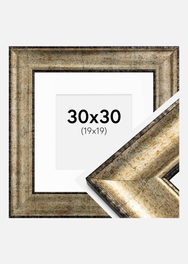 Ram med passepartou Fotolijst Saltsjöbaden Antiek goud 30x30 cm - Passe-partout Wit 20x20 cm