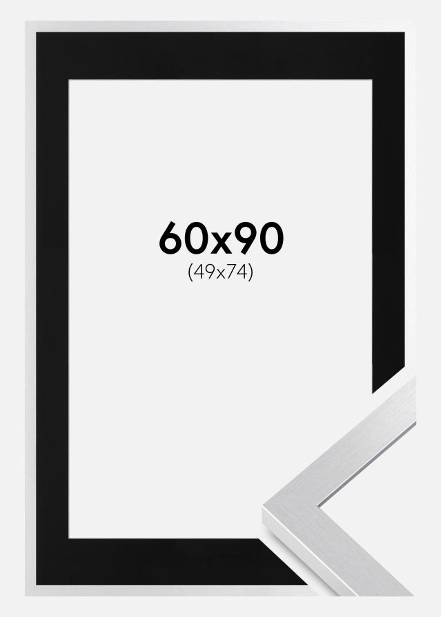 Ram med passepartou Fotolijst Selection Zilver 60x90 cm - Passe-partout Zwart 50x75 cm