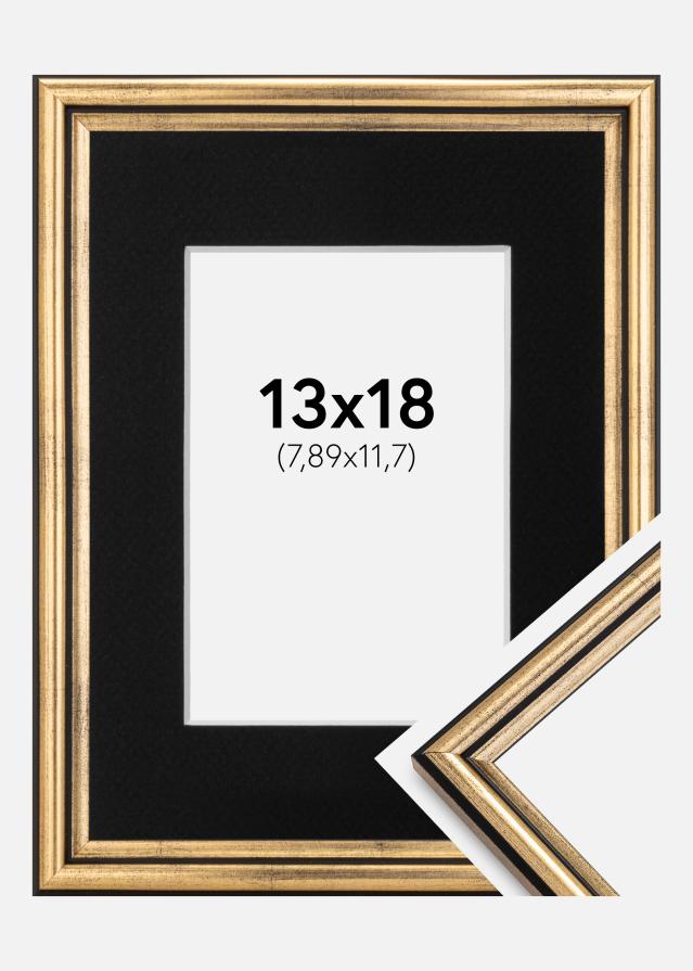 Ram med passepartou Fotolijst Horndal Goud 13x18 cm - Passe-partout Zwart 3,5x5 inches