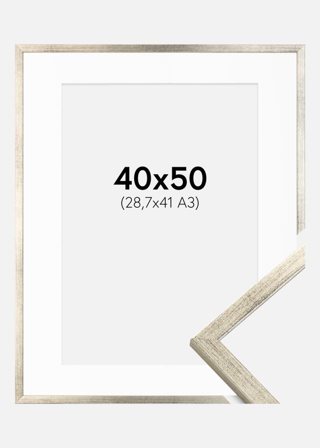 Ram med passepartou Fotolijst Galant Zilver 40x50 cm - Passe-partout Wit 29,7x42 cm (A3)