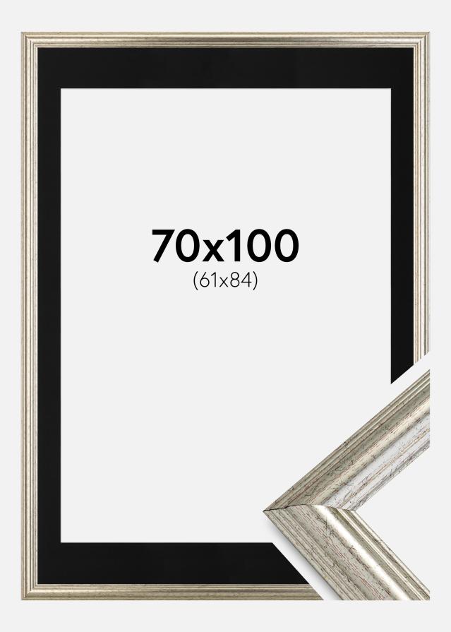 Ram med passepartou Fotolijst Västkusten Zilver 70x100 cm - Passe-partout Zwart 62x85 cm