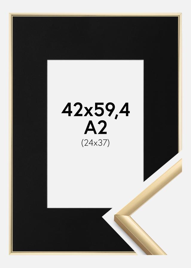 Ram med passepartou Fotolijst New Lifestyle Goud 42x59,4 cm (A2) - Passe-partout Zwart 25x38 cm