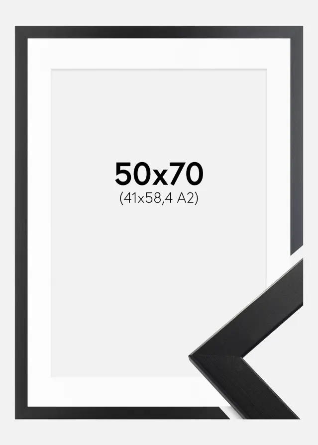 Ram med passepartou Fotolijst Trendline Zwart 50x70 cm - Passe-partout Wit 42x59,4 cm (A2)