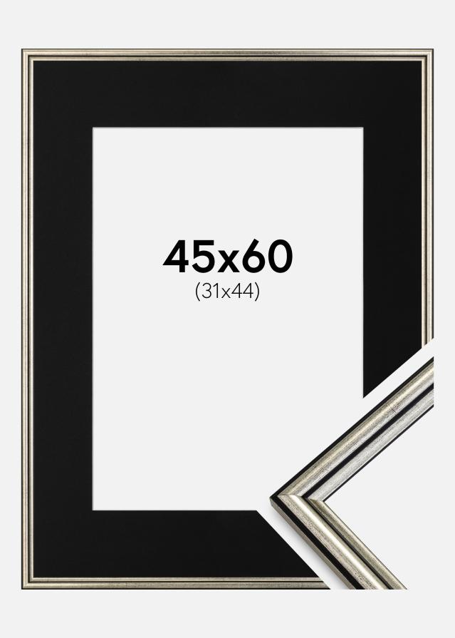 Ram med passepartou Fotolijst Horndal Zilver 45x60 cm - Passe-partout Zwart 32x45 cm