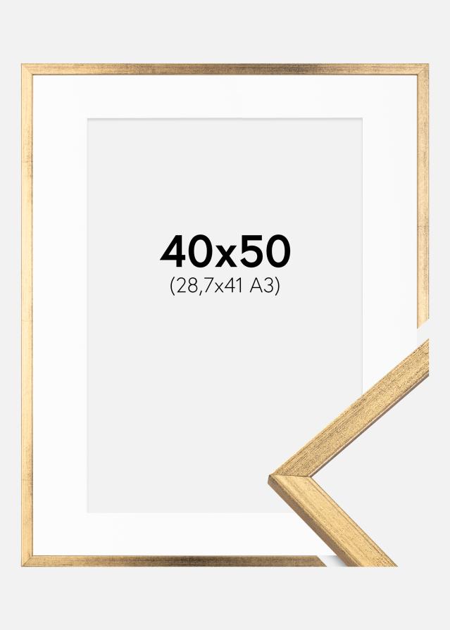 Ram med passepartou Fotolijst Galant Goud 40x50 cm - Passe-partout Wit 29,7x42 cm (A3)