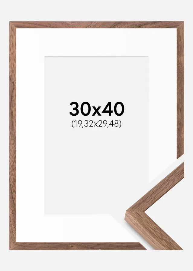 Ram med passepartou Fotolijst Soul Walnut Veneer 30x40 cm - Passe-partout Wit 8x12 inches