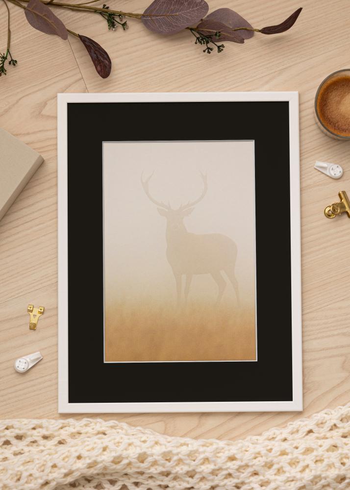 Ram med passepartou Fotolijst Kaspar Wit 40x60 cm - Passe-partout Zwart 32,9x48,3 cm (A3+)