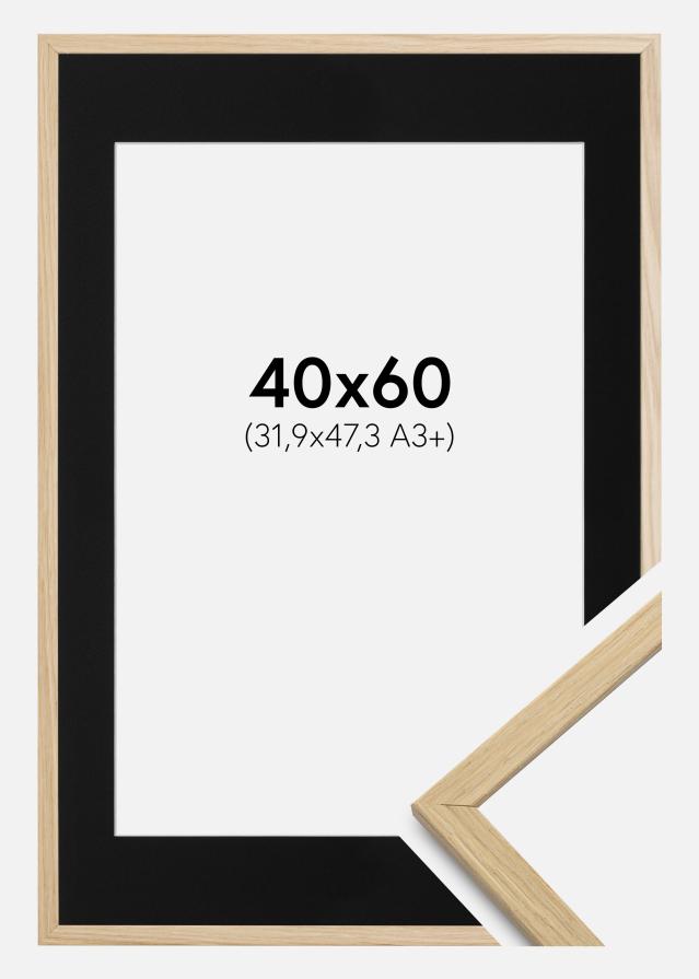 Ram med passepartou Fotolijst Edsbyn Eiken 40x60 cm - Passe-partout Zwart 32,9x48,3 cm (A3+)