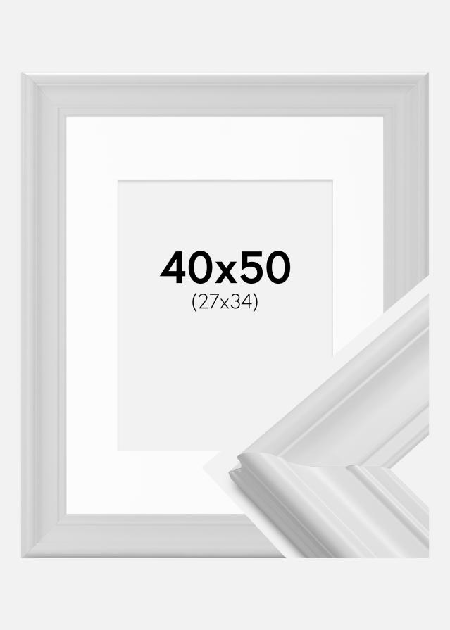 Ram med passepartou Fotolijst Mora Premium Wit 40x50 cm - Passe-partout Wit 28x35 cm