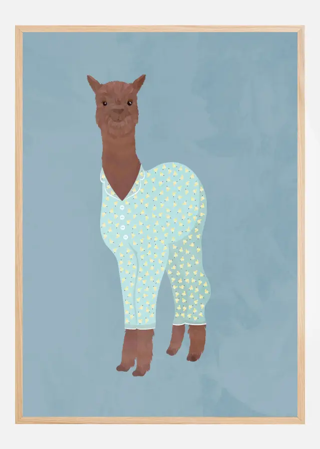Bildverkstad Llama In Pjs Banana blue Poster