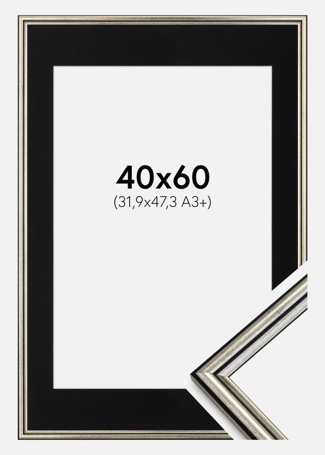 Ram med passepartou Fotolijst Horndal Zilver 40x60 cm - Passe-partout Zwart 32,9x48,3 cm