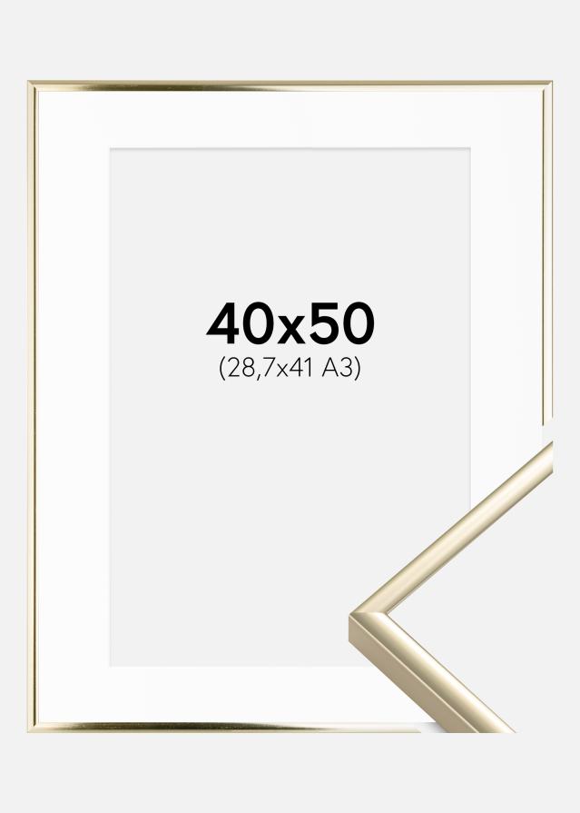 Ram med passepartou Fotolijst Aluminium Glanzend Goud 40x50 cm - Passe-partout Wit 29,7x42 cm (A3)