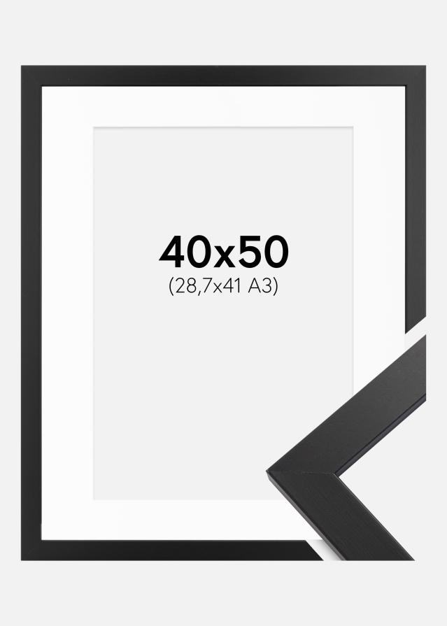 Ram med passepartou Fotolijst Black Wood 40x50 cm - Passe-partout Wit 29,7x42 cm (A3)