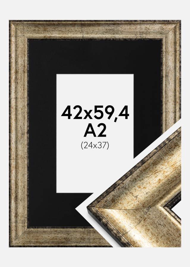 Ram med passepartou Fotolijst Saltsjöbaden Antiek Goud 42x59,4 cm (A2) - Passe-partout Zwart 25x38