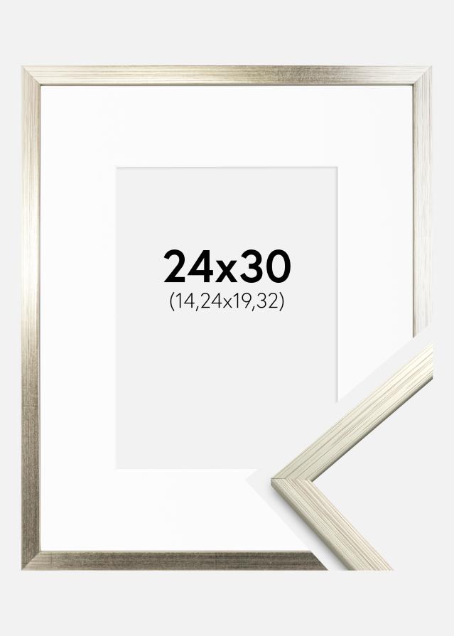 Ram med passepartou Fotolijst Edsbyn Zilver 24x30 cm - Passe-partout Wit 6x8 inches