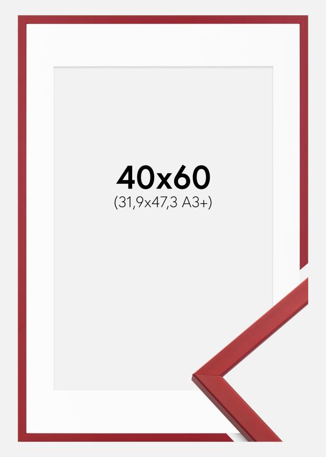 Ram med passepartou Fotolijst Edsbyn Rood 40x60 cm - Passe-partout Wit 32,9x48,3 cm (A3+)