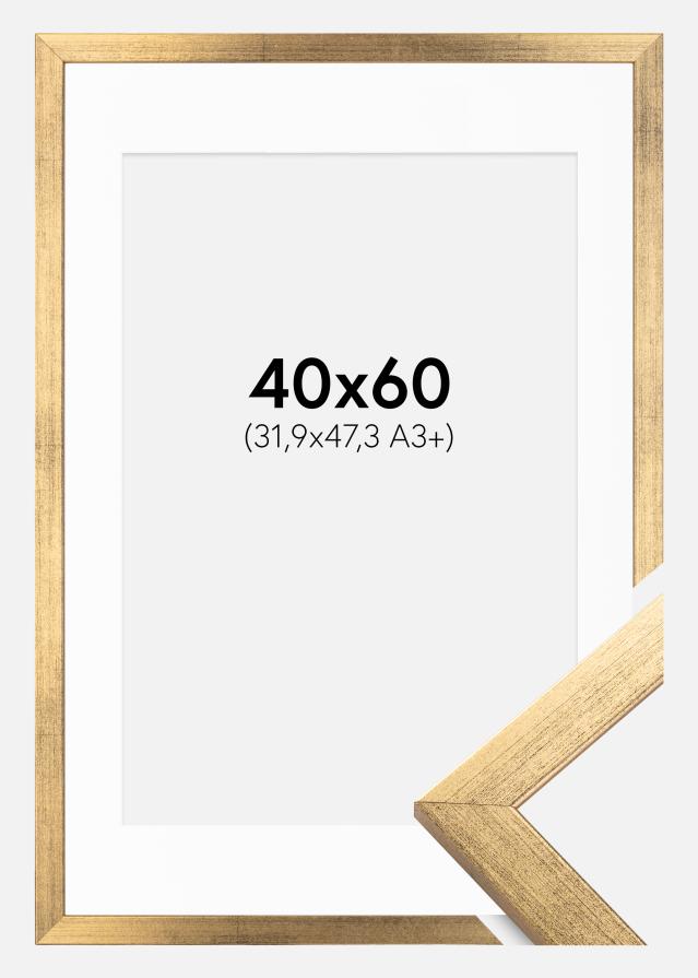 Ram med passepartou Fotolijst Stilren Goud 40x60 cm - Passe-partout Wit 32,9x48,3 cm (A3+)