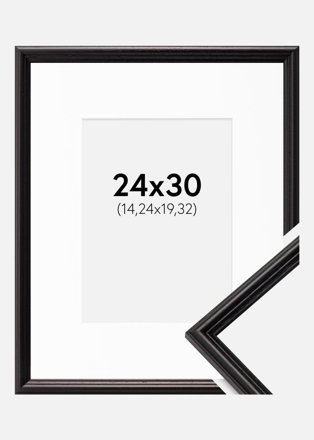 Ram med passepartou Fotolijst Horndal Zwart 24x30 cm - Passe-partout Wit 6x8 inches