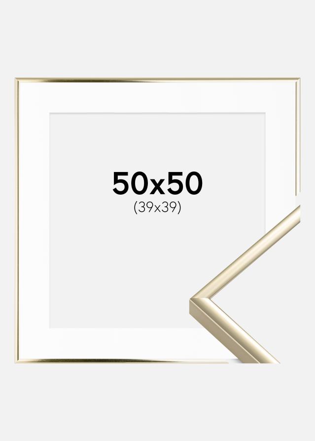 Ram med passepartou Fotolijst Aluminium Glanzend Goud 50x50 cm - Passe-partout Wit 40x40 cm
