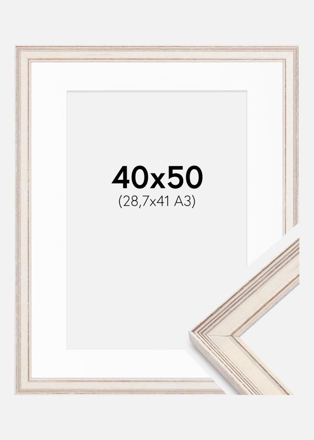 Ram med passepartou Fotolijst Shabby Chic Wit 40x50 cm - Passe-partout Wit 29,7x42 cm (A3)