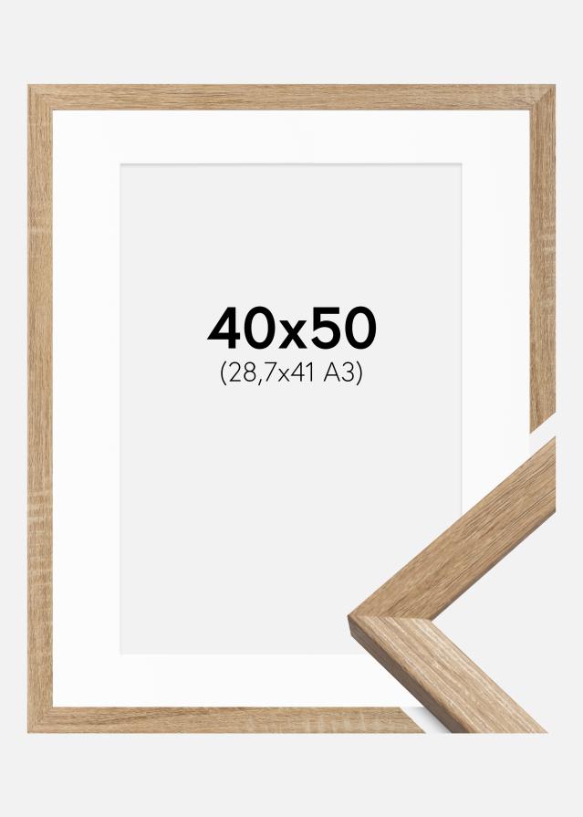 Ram med passepartou Fotolijst Fiorito Licht Eiken 40x50 cm - Passe-partout Wit 29,7x42 cm (A3)
