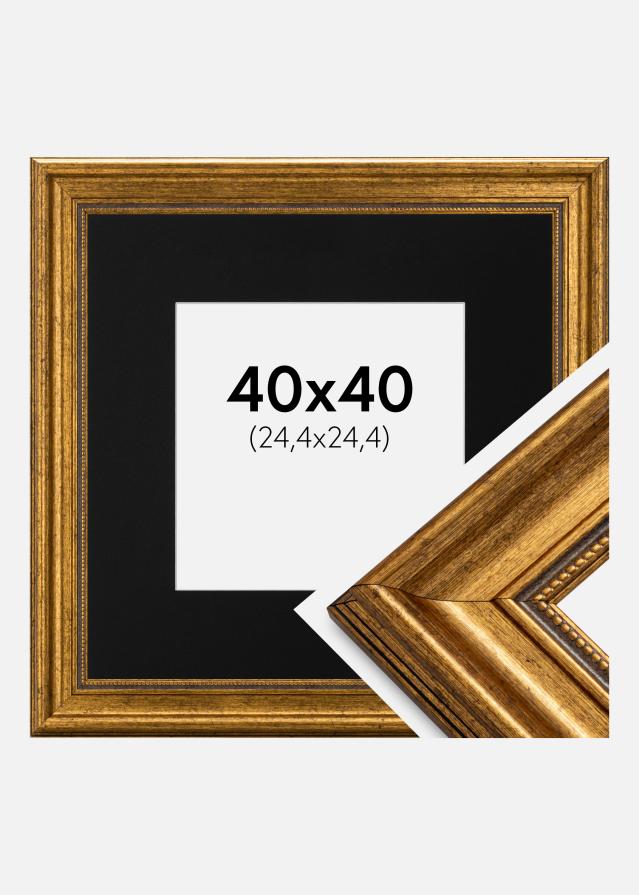 Ram med passepartou Fotolijst Rokoko Goud 40x40 cm - Passe-partout Zwart 10x10 inches