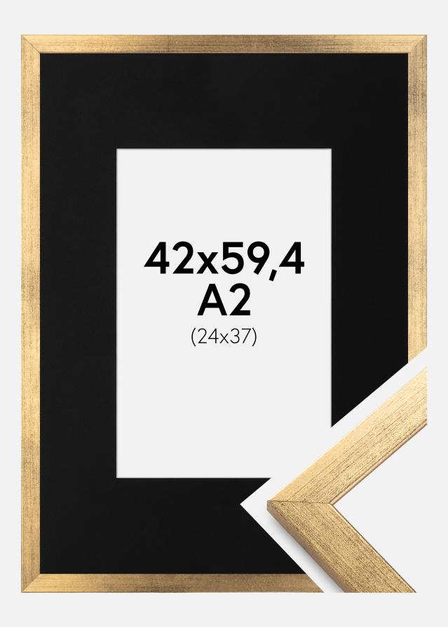 Ram med passepartou Fotolijst Stilren Goud 42x59,4 cm (A2) - Passe-partout Zwart 25x38 cm