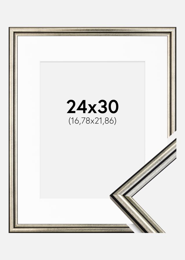Ram med passepartou Fotolijst Horndal Zilver 24x30 cm - Passe-partout Wit 7x9 inches