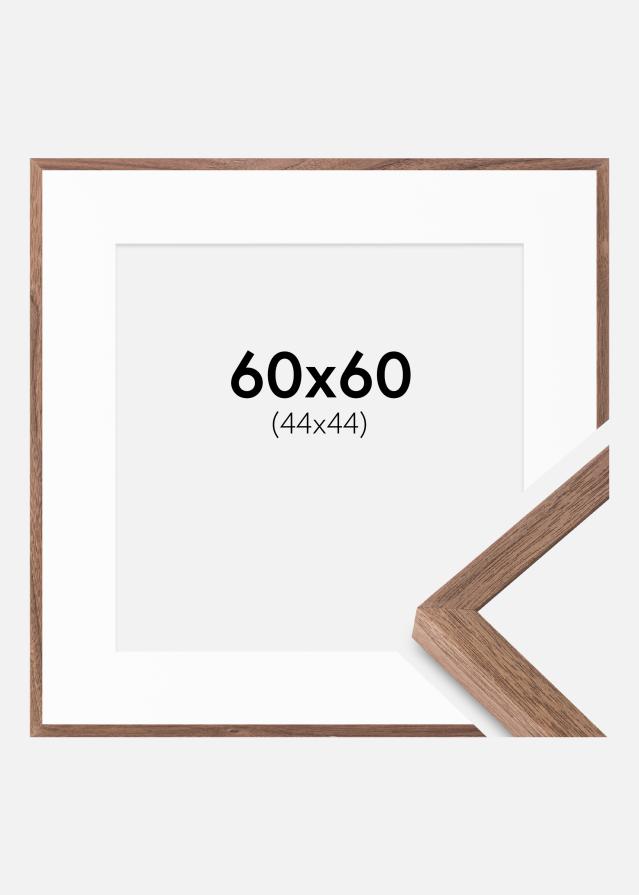 Ram med passepartou Fotolijst Soul Walnut Veneer 60x60 cm - Passe-partout Wit 45x45 cm