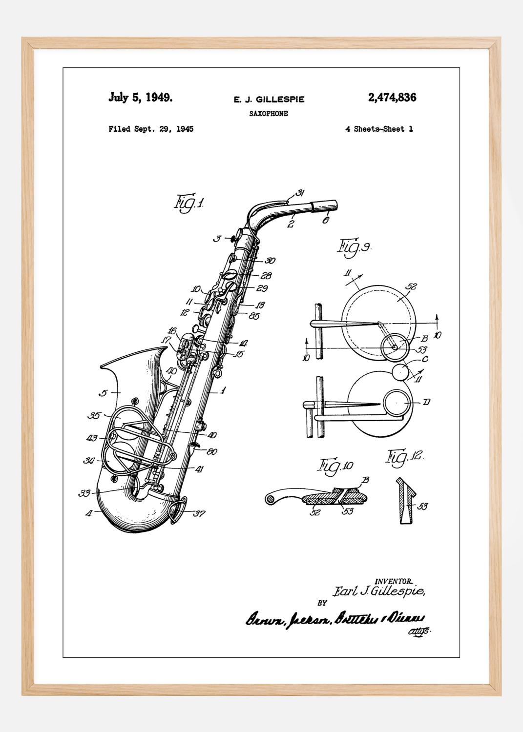 Product Image for Patent Print - Saxophone - White Poster (70x100 cm)