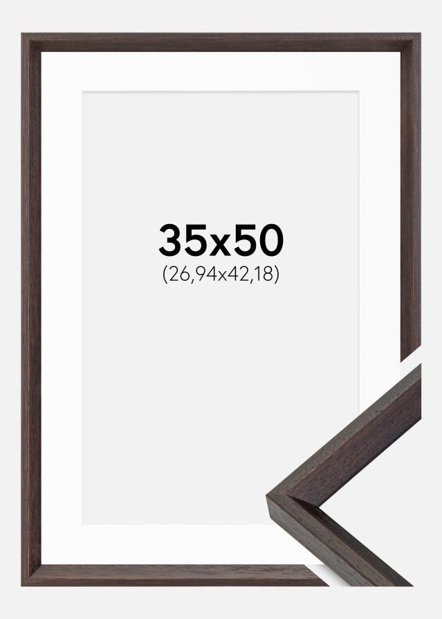 Ram med passepartou Fotolijst Globe Espresso 35x50 cm - Passe-partout Wit 11x17 inches