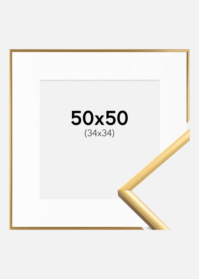 Ram med passepartou Fotolijst New Lifestyle Shiny Gold 50x50 cm - Passe-partout Wit 35x35 cm
