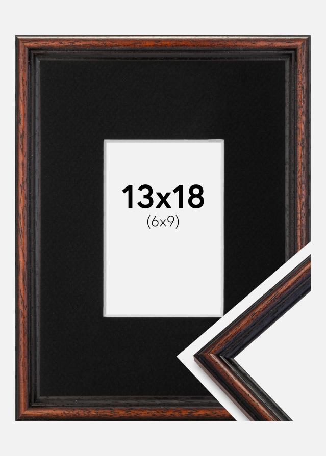 Ram med passepartou Fotolijst Horndal Walnoot 13x18 cm - Passe-partout Zwart 7x10 cm