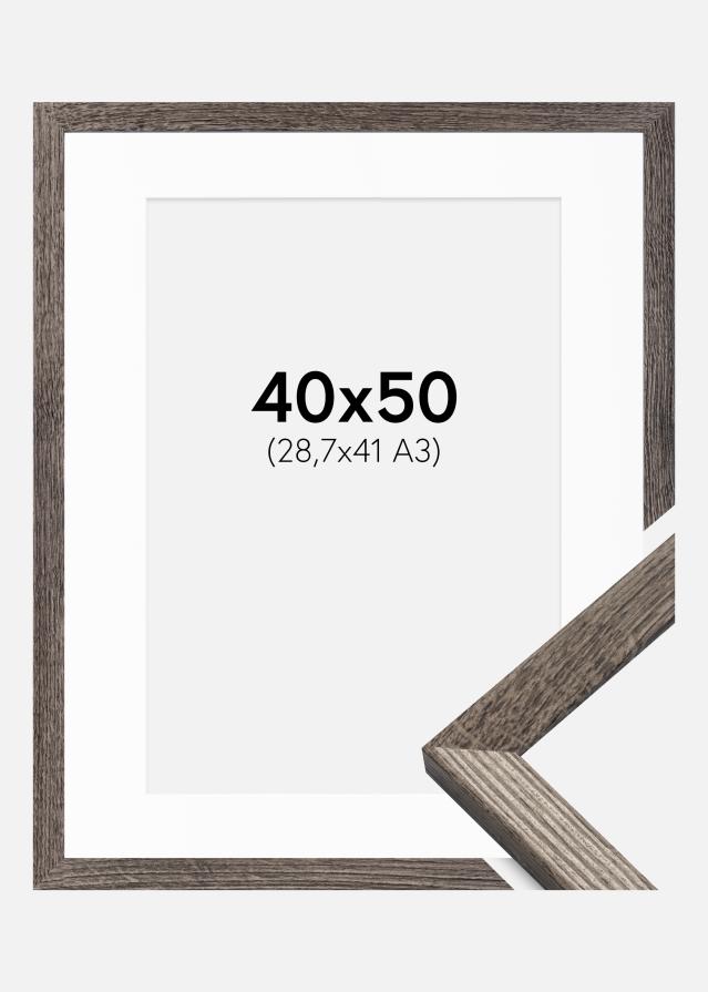 Ram med passepartou Fotolijst Fiorito Walnoot 40x50 cm - Passe-partout Wit 29,7x42 cm (A3)