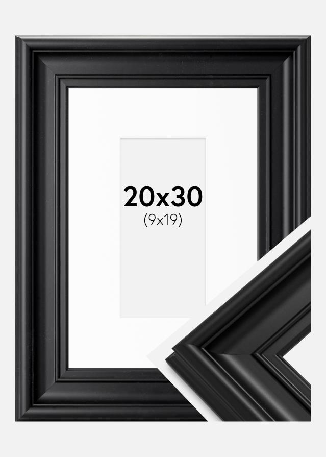 Ram med passepartou Fotolijst Mora Premium Zwart 20x30 cm - Passe-partout Wit 10x20 cm
