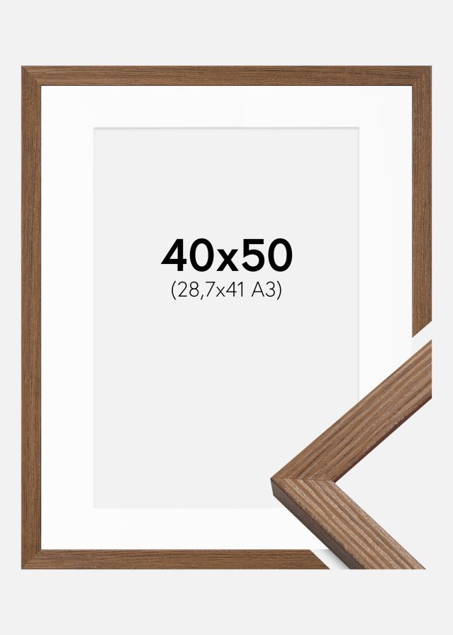 Ram med passepartou Fotolijst Fiorito Donker Eiken 40x50 cm - Passe-partout Wit 29,7x42 cm (A3)