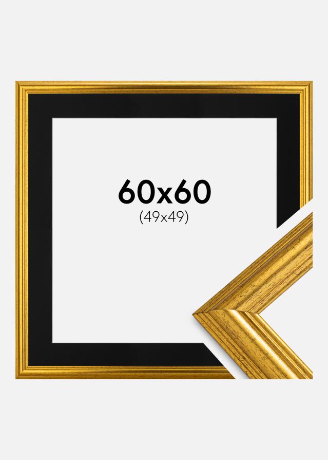 Ram med passepartou Fotolijst Västkusten Goud 60x60 cm - Passe-partout Zwart 50x50 cm