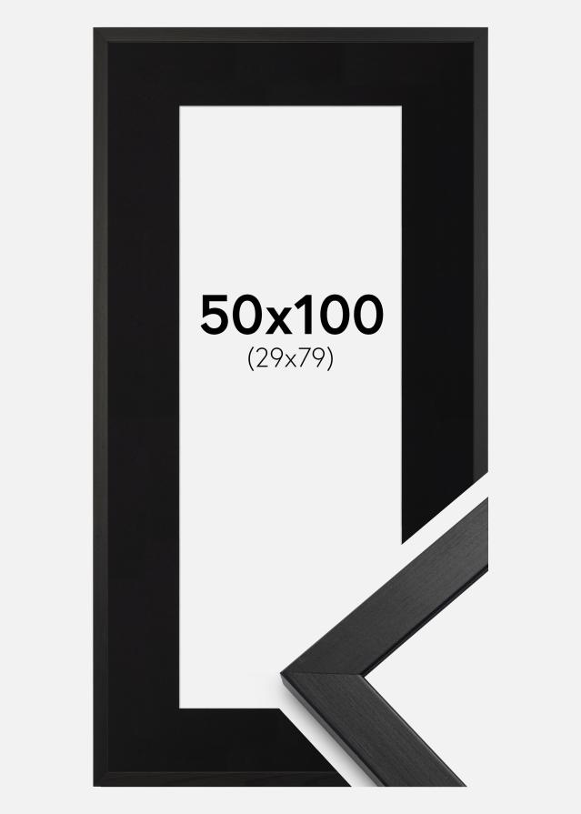 Ram med passepartou Fotolijst Stilren Zwart 50x100 cm - Passe-partout Zwart 30x80 cm
