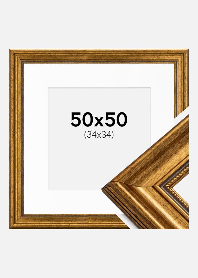 Ram med passepartou Fotolijst Rokoko Goud 50x50 cm - Passe-partout Wit 35x35 cm