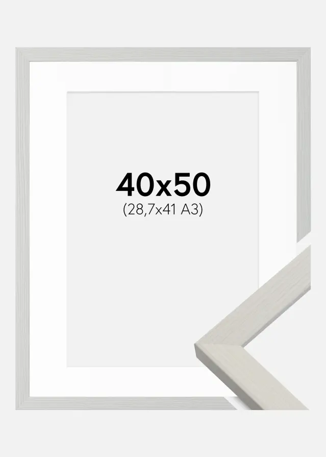 Ram med passepartou Fotolijst Fiorito Wit 40x50 cm - Passe-partout Wit 29,7x42 cm (A3)
