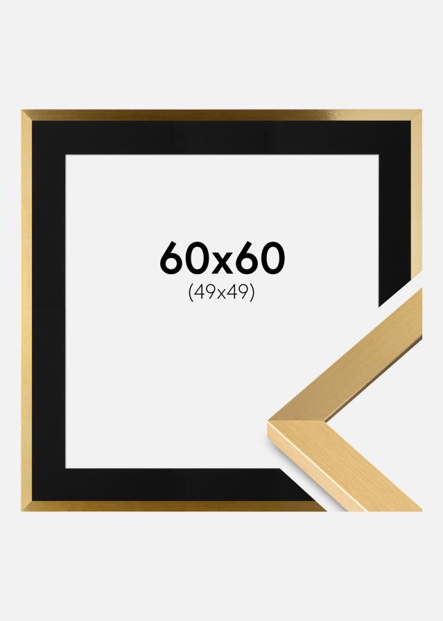 Ram med passepartou Fotolijst Selection Goud 60x60 cm - Passe-partout Zwart 50x50 cm