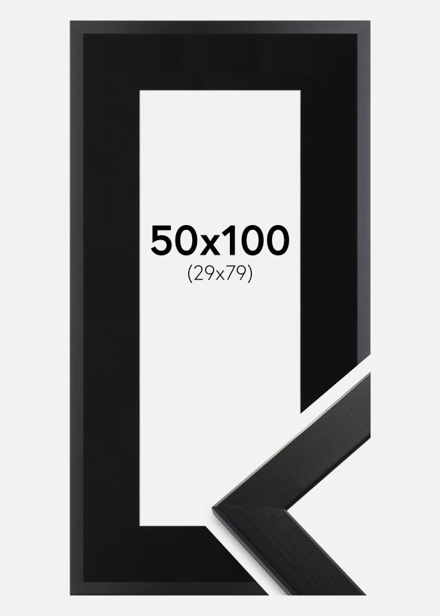 Ram med passepartou Fotolijst Trendline Zwart 50x100 cm - Passe-partout Zwart 30x80 cm