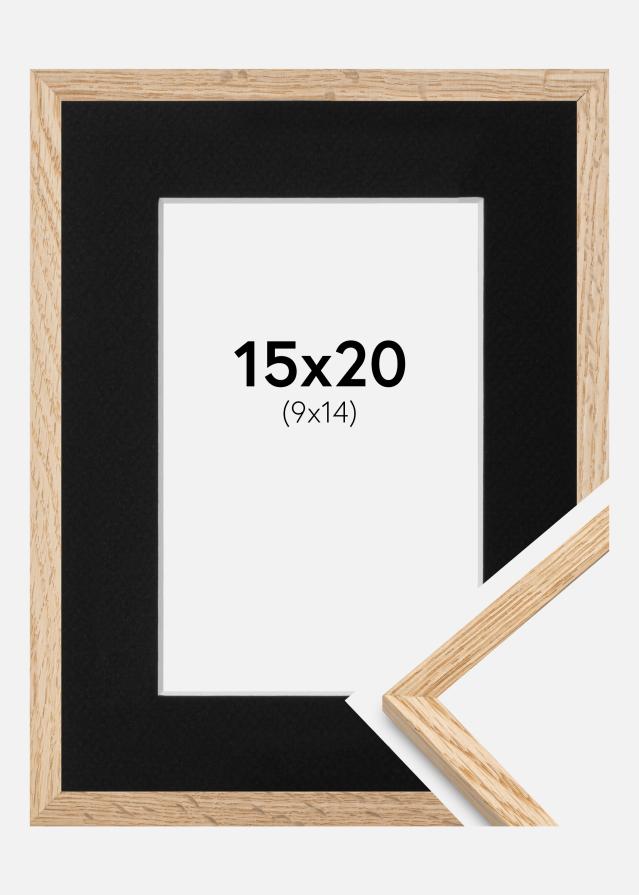 Ram med passepartou Fotolijst Smal Eikenhout 15x20 cm - Passe-partout Zwart 10x15 cm
