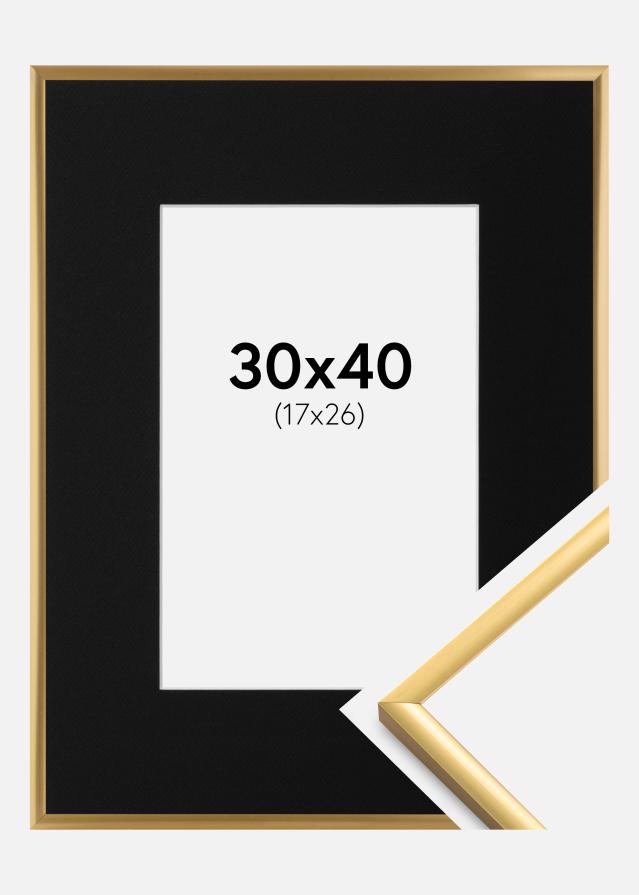 Ram med passepartou Fotolijst New Lifestyle Shiny Gold 30x40 cm - Passe-partout Zwart 18x27 cm
