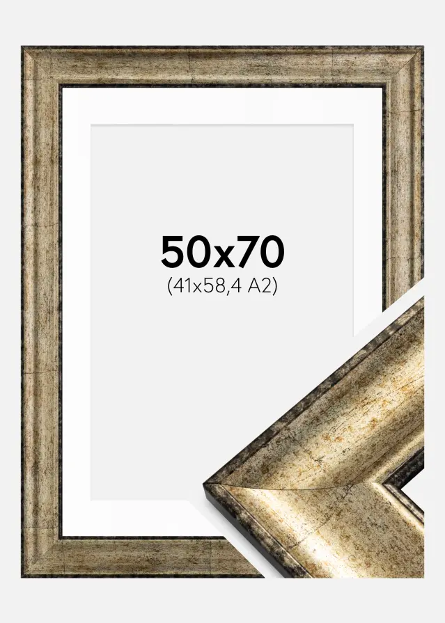Ram med passepartou Fotolijst Saltsjöbaden Antiek goud 50x70 cm - Passe-partout Wit 42x59,4 cm (A2)